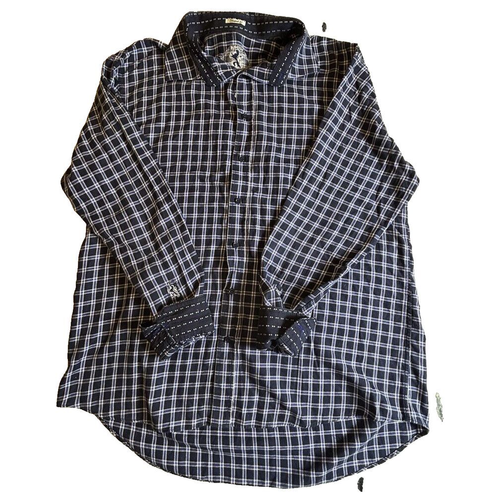 Bugatchi Uomo Mens Shirt XL Light Flannel Red Black Plaid Long Sleeve‎ Button